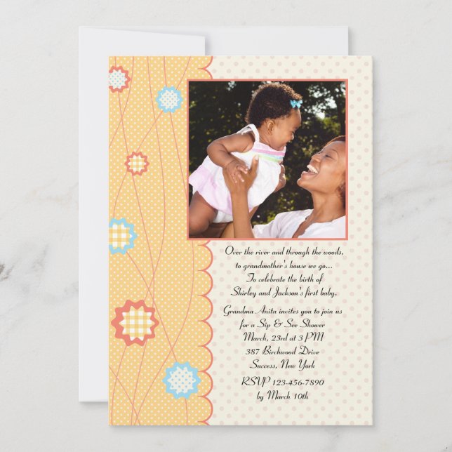 Grandma Sip och See Baby Shower-inbjudan Inbjudningar (Framsida)