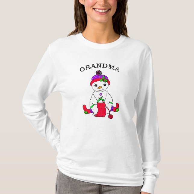 Grandma Snögubbe Cute Whimsical jul T Shirt (Framsida)
