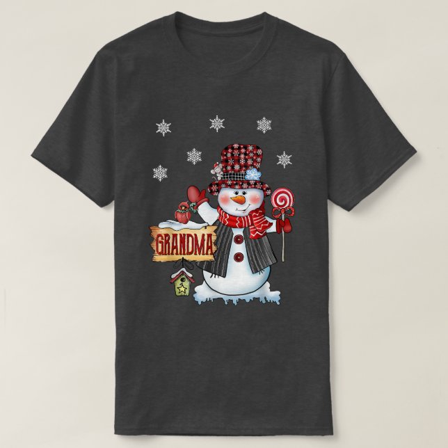 Grandma Snögubbe jul Candy cane Red Play San T Shirt (Design framsida)