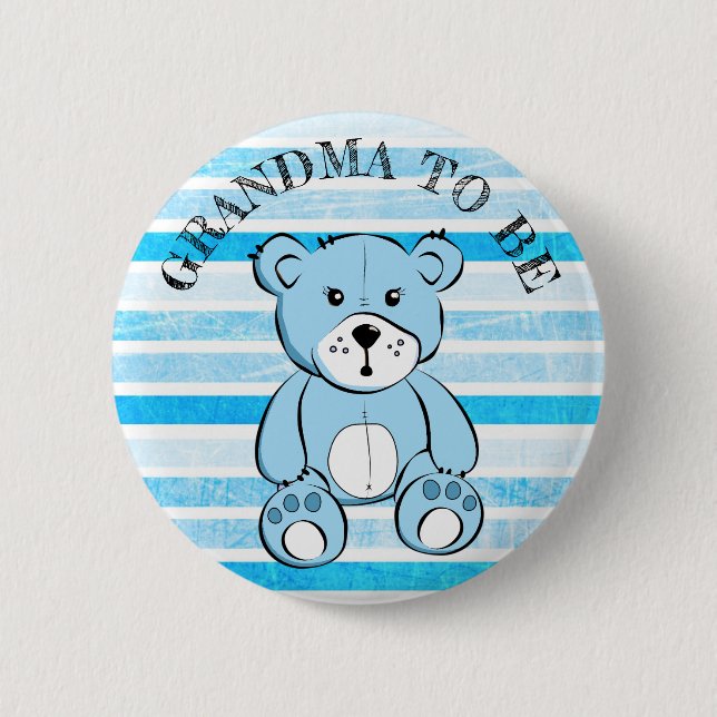 GRANDMA som är Blue Nalle Baby Shower Button Knapp (Framsida)