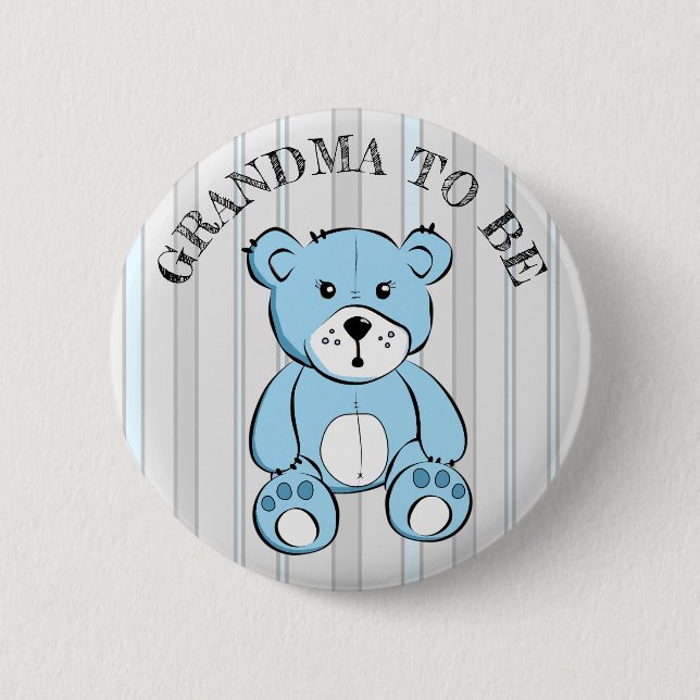GRANDMA som är Blue Nalle Baby Shower Button Knapp (Framsida)