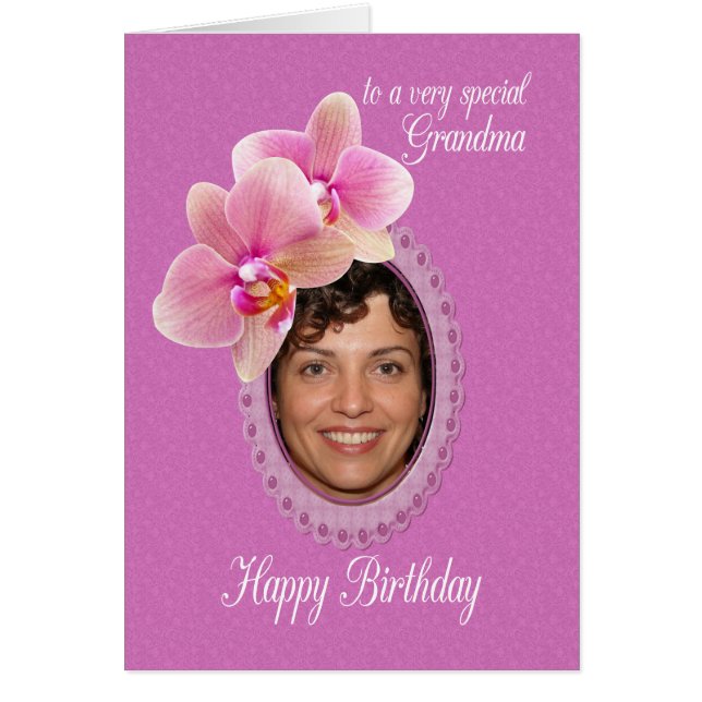 Grandma Speciell Birthday Önskemål Orchids Hälsningskort (Framsidan)