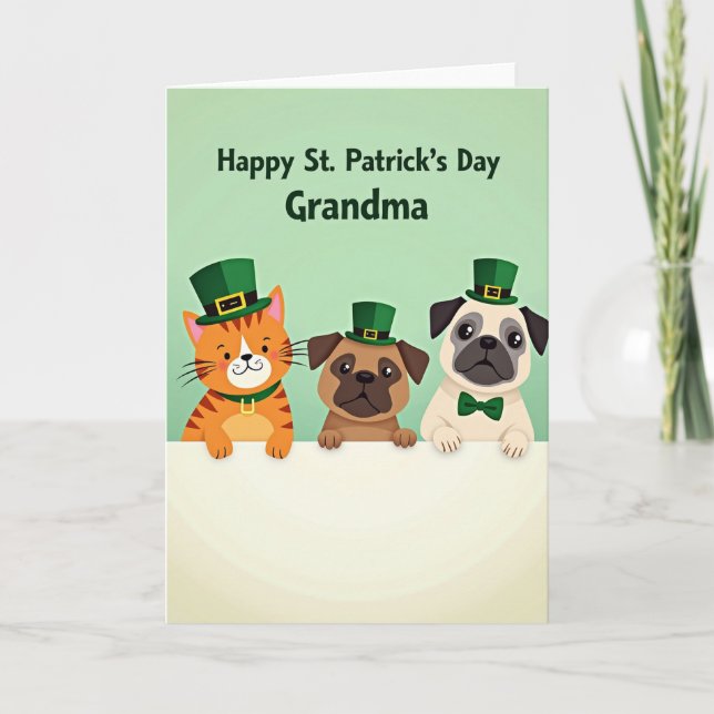 Grandma St Patricks Day Animal Card Kort (Framsida)