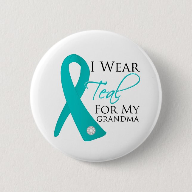 Grandma - Teal Ribbon Ovarian Cancer Knapp (Framsida)
