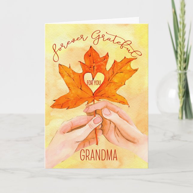 Grandma Thanksgiving Forever Gratully Maple Helgkort (Framsida)