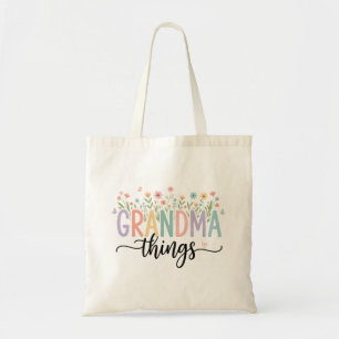 Grandma Things Blommig Totebag - Personlig Gran Tygkasse