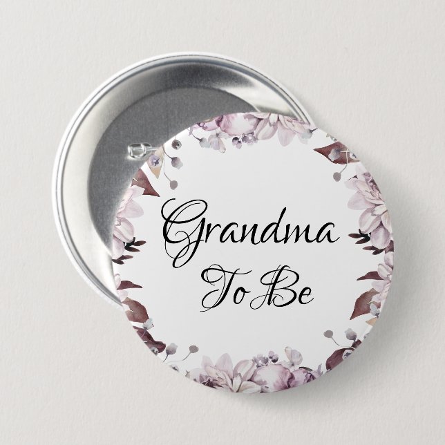 Grandma to be Autumn Elegant Lila blommor Knapp (Framsida & baksida)