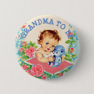 Grandma to be Baby Shower Button Vintage Flicka Knapp