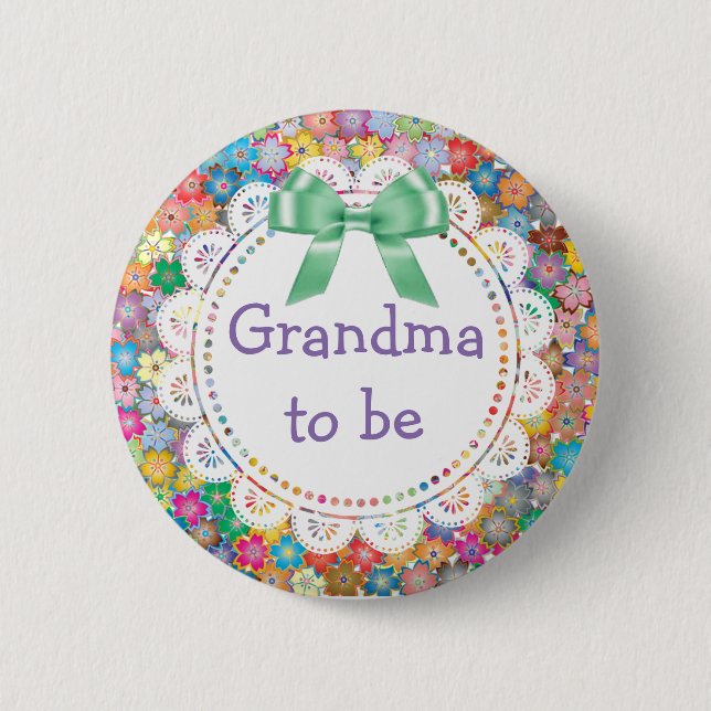 Grandma to be Blommigt Baby Shower Button Knapp (Framsida)