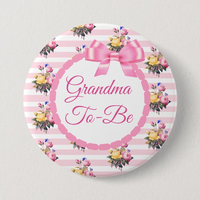 Grandma to be Blommigt Chic Ro Button Knapp (Framsida)