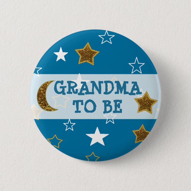 Grandma to be Blue and Guld Stars Button Knapp (Framsida)