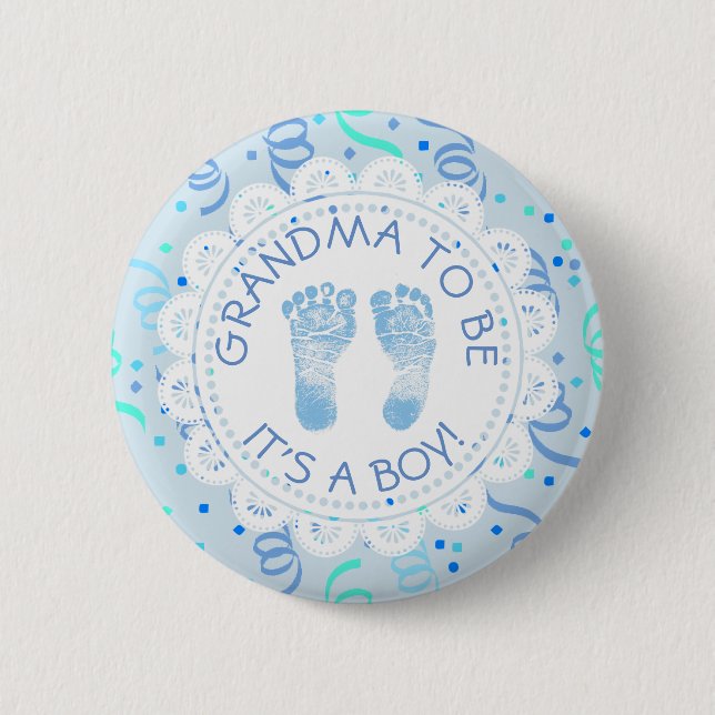 Grandma to be Blue Conetti Baby Shower Button Knapp (Framsida)