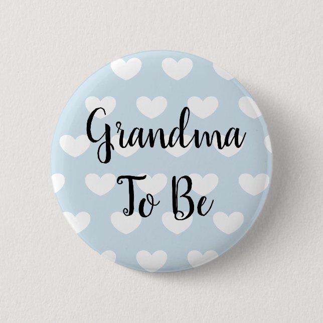 Grandma to be Blue Hearts Baby Shower Button Knapp (Framsida)