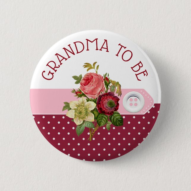Grandma to be Burgundy Ro Baby Shower Button Knapp (Framsida)