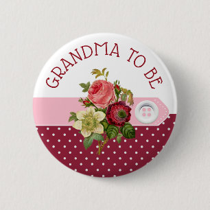 Grandma to be Burgundy Ro Baby Shower Button Knapp