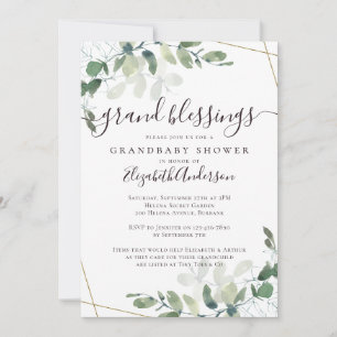 Grandma to be Eucalyptus Guld Glitter Baby Shower Inbjudningar