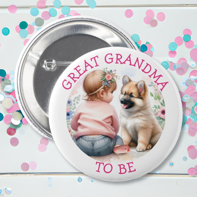 Grandma to be Flicka and Puppy Rosa Baby Shower Knapp (Skapare uppladdad)