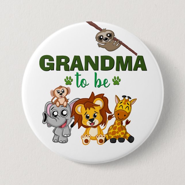 Grandma to be Jungle Safari Zoo Animal Baby Shower Knapp (Framsida)