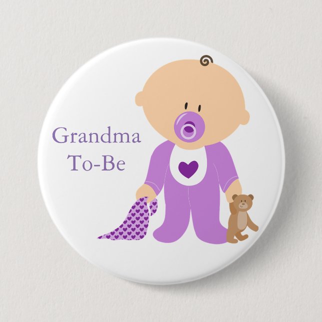 Grandma to be Lila Baby Button Knapp (Framsida)