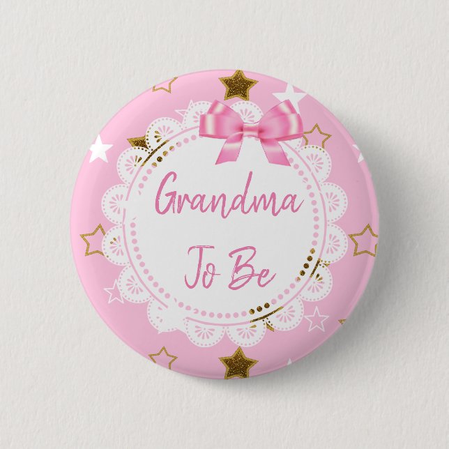 Grandma to be Rosa and Guld Stars Button Knapp (Framsida)