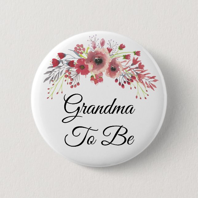 Grandma to be Rosa Blommigt Baby Shower Button Knapp (Framsida)