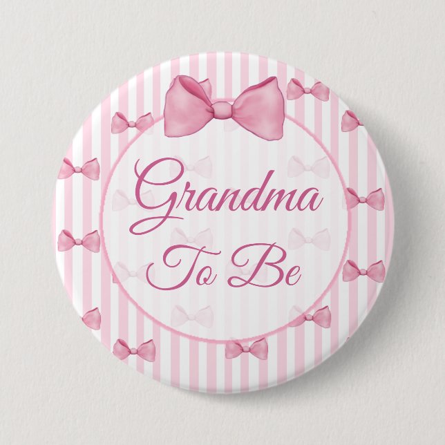 Grandma to be Rosa Bow Baby Shower Button Knapp (Framsida)