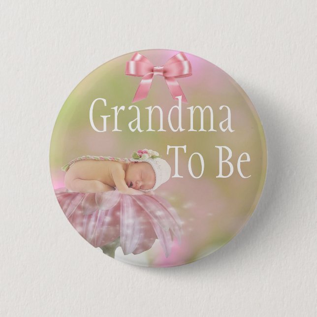 Grandma to be Rosa Bow Baby Shower Button Knapp (Framsida)
