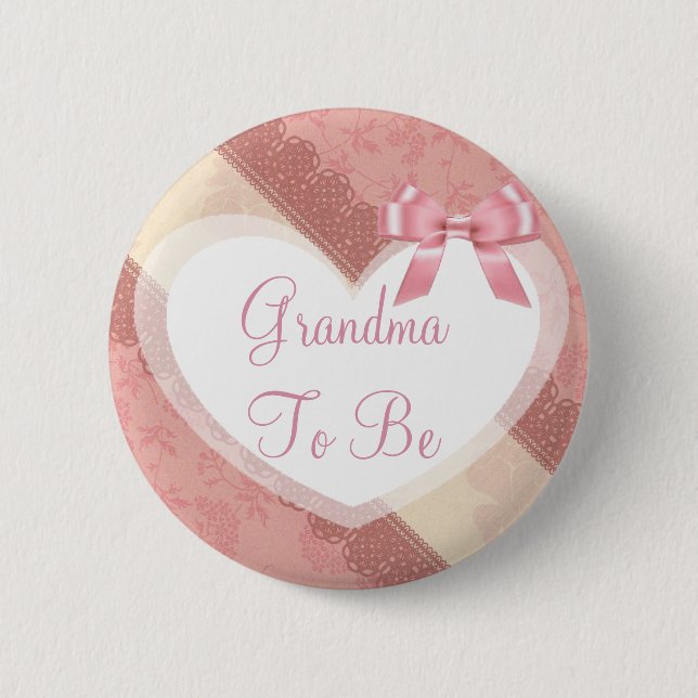 Grandma to be Rosa Coral Peach Baby Shower Button Knapp (Framsida)