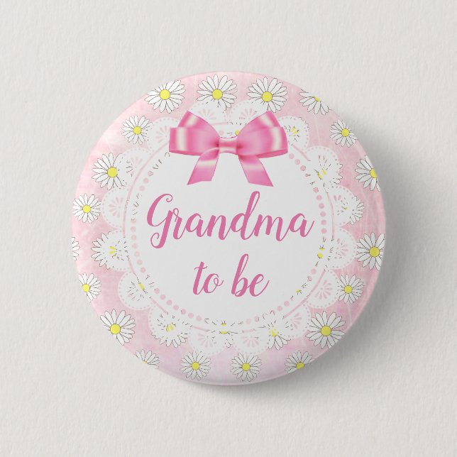 Grandma to be Rosa Daisy Baby Shower Button Knapp (Framsida)