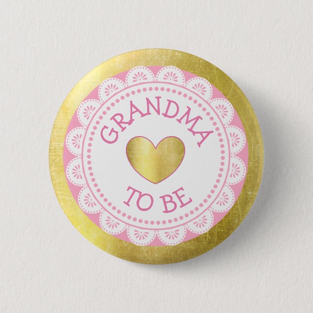 Grandma to be Rosa & Guld Baby Shower Button Knapp (Framsida)