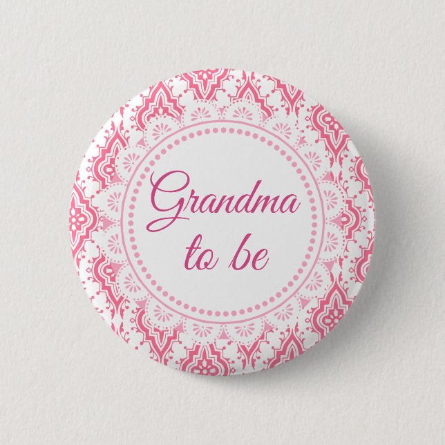 Grandma to be Rosa Lacey Baby Shower Button Knapp (Framsida)