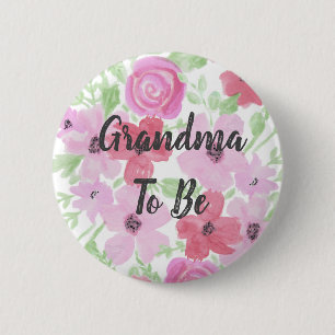 Grandma to Be Watercolor Blommigt Baby Shower Knapp