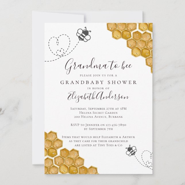 Grandma to Bee Baby Shower Inbjudningar (Framsida)
