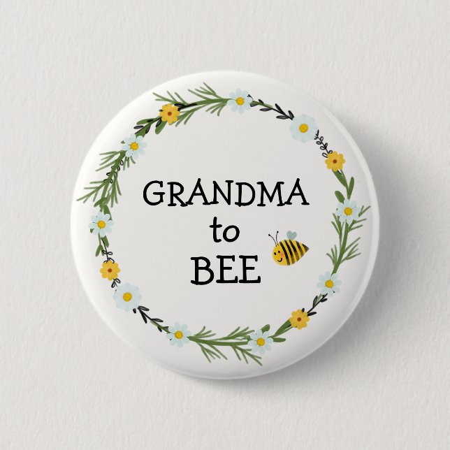 Grandma to Bee Baby Shower Knapp (Framsida)