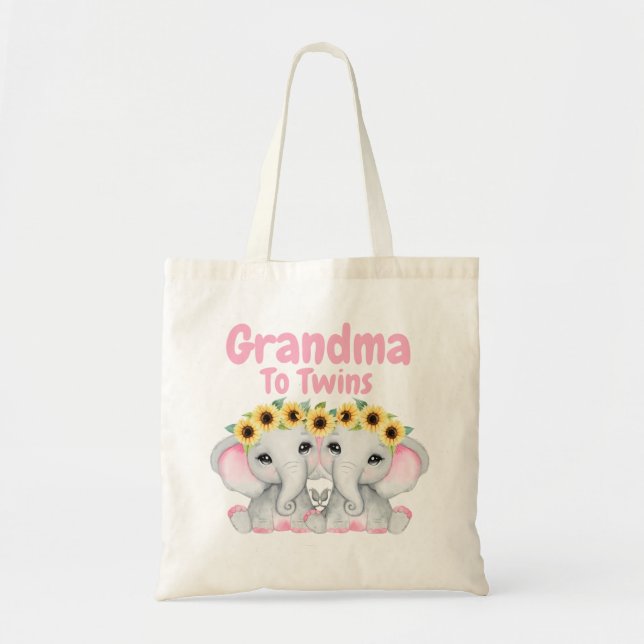 Grandma to Twin Girls Elephant Sunwers Tygkasse (Framsidan)