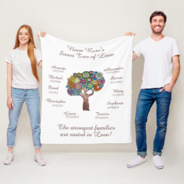 Grandma Träd blommigt, Brown on White 10 Namn/Data Fleecefilt