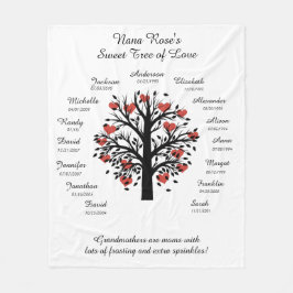 Grandma Träd (hjärtan), Black/White, 15 Namn/Data Fleecefilt