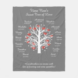 Grandma Träd (hjärtan), White/Grått, 15 Namn/Data Fleecefilt