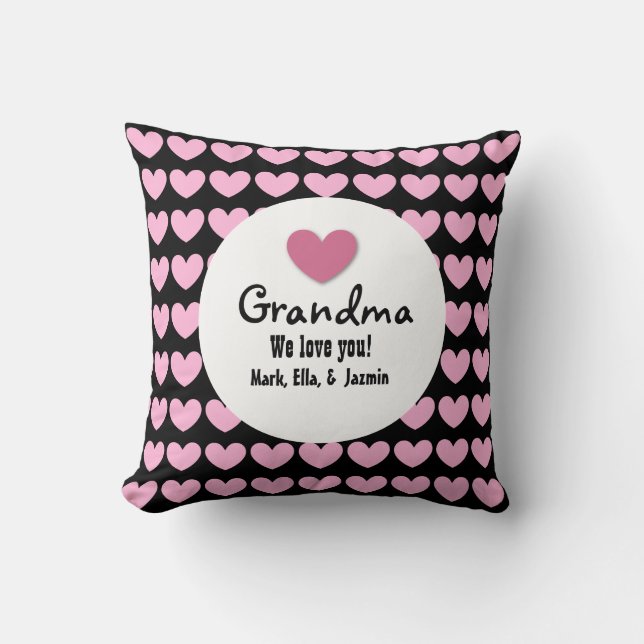GRANDMA Vi Kärlek dig med Hearts och Snöre C05 Kudde (Framsida)