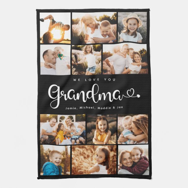 Grandma We Kärlek du Hearts Modern Photo Collage Kökshandduk (Vertikal)
