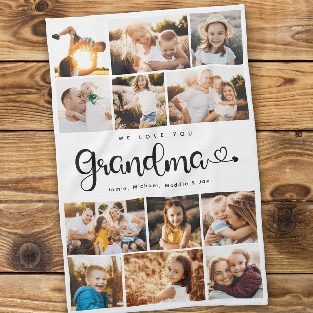 Grandma We Kärlek du Hearts Modern Photo Collage Kökshandduk (Skapare uppladdad)