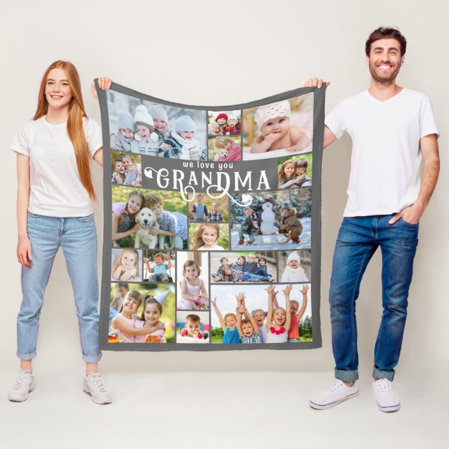 Grandma We Kärlek You 18 Photo Collage Anpassnings Fleecefilt (På plats)