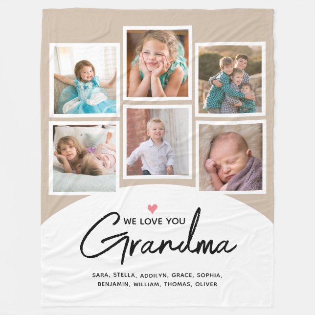 Grandma We Kärlek You 6 Photo Script Tan Fleecefilt (Framsidan)
