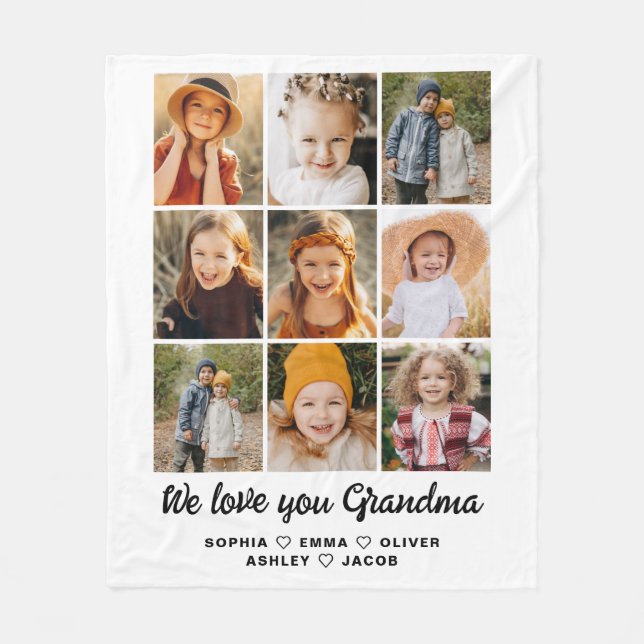 Grandma We kärlek you 9 fotocollage Fleecefilt (Framsidan)