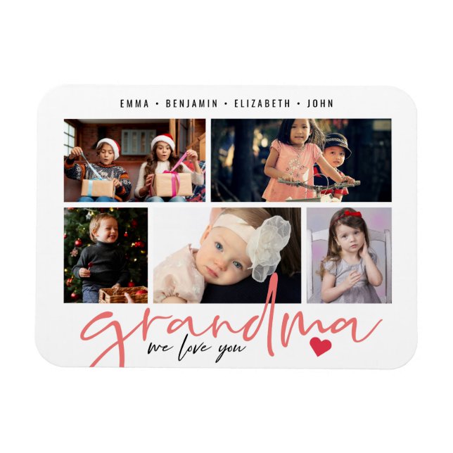 Grandma We Kärlek You Modern Photo Collage Magnet (Horisontell)