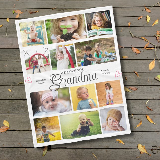 Grandma We Kärlek You Personlig Hearts Fleecefilt (Grandma custom fleece blanket with your photos and text.)