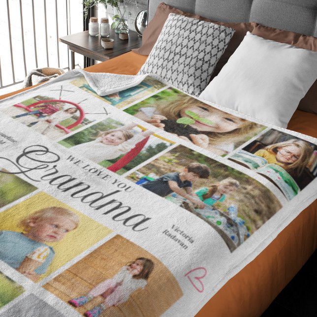 Grandma We Kärlek You Personlig Hearts Fleecefilt (Persoanlized Grandma Large fleece blanket Add your photos and text.)