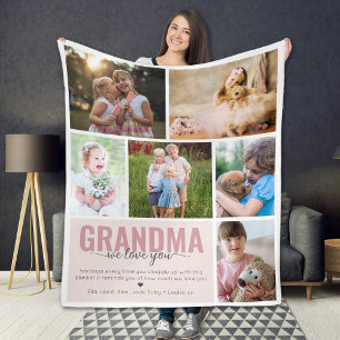 Grandma We Kärlek You Photo Collage Rosa Fleecefilt