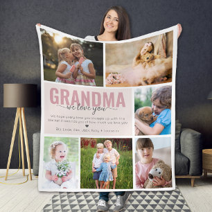 Grandma We Kärlek You Photo Collage Rosa Fleecefilt