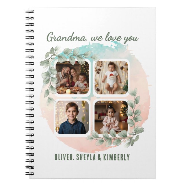 Grandma we love you 6 Photo Collage Eucalyptus Anteckningsbok (Framsidan)